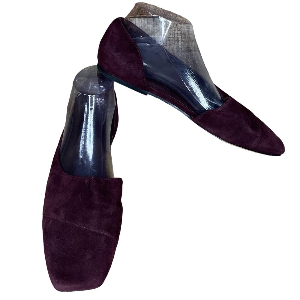 Vince Cyder Half D'Orsay Flats Black Plum Suede Shoes Square Toe SZ 10